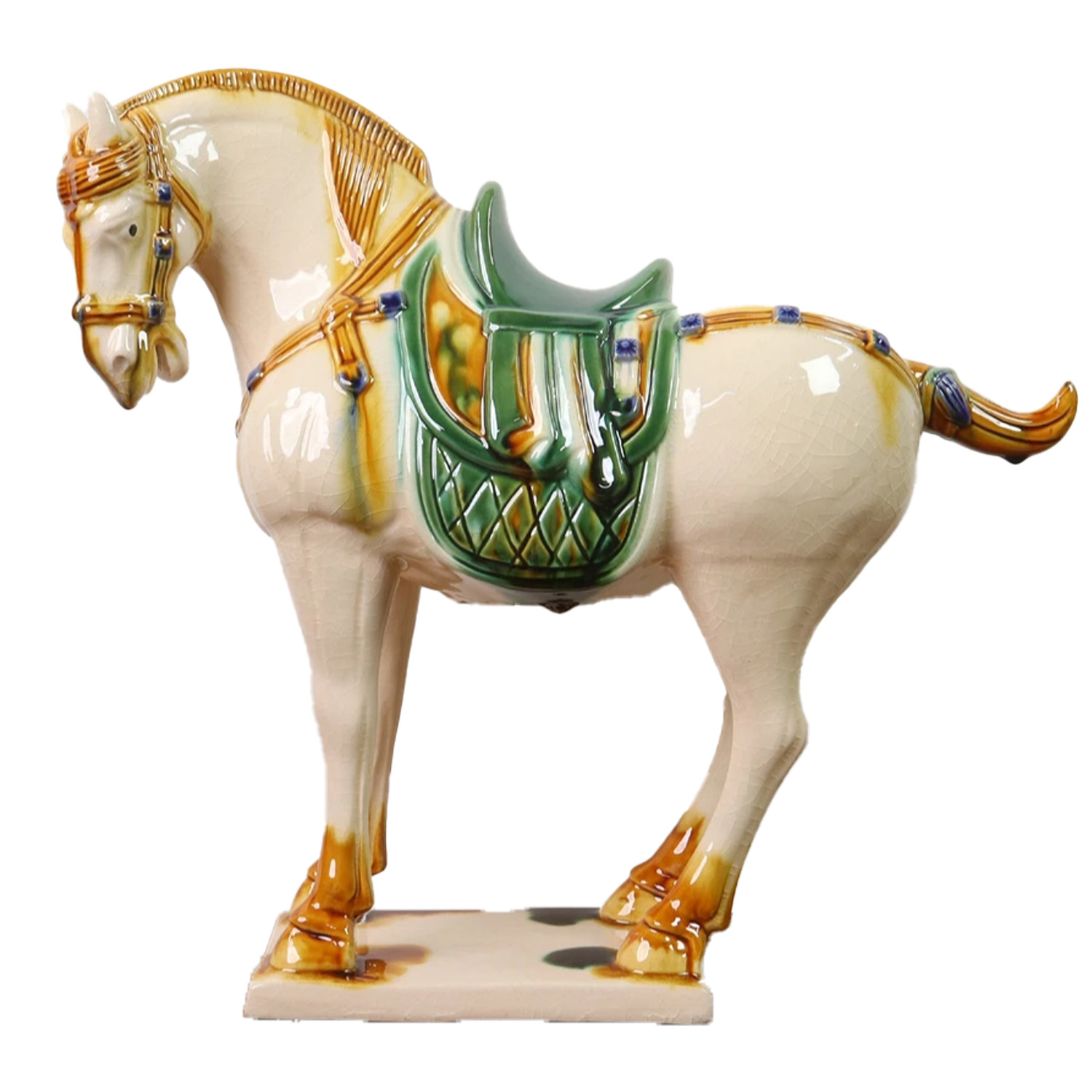Large Tang Dynasty Tangsancai Glazed Ceramic Horse Statue Inory 11in