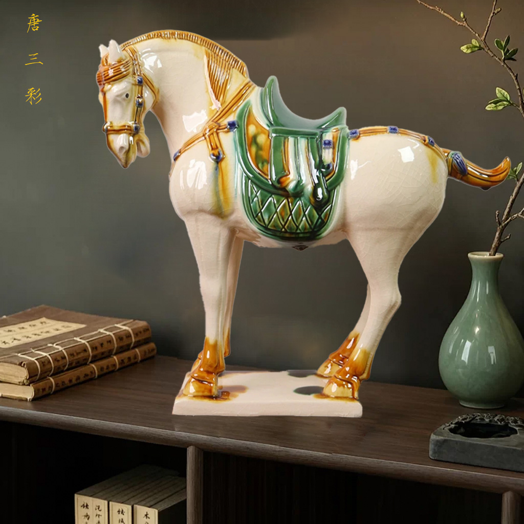 Large Tang Dynasty Tangsancai Glazed Ceramic Horse Statue Inory 11in 2