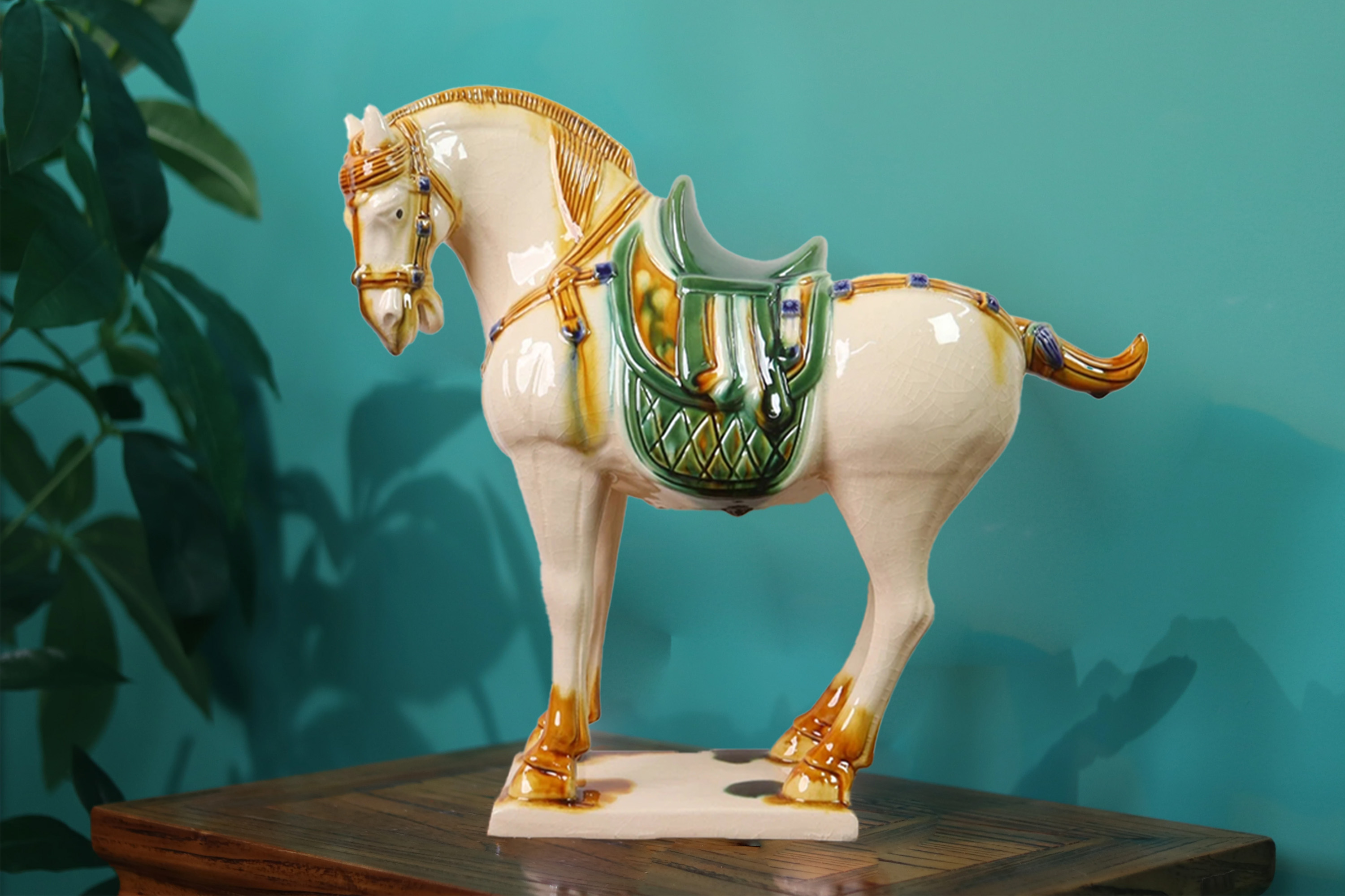 Large Tang Dynasty Tangsancai Glazed Ceramic Horse Statue Inory 11in 3