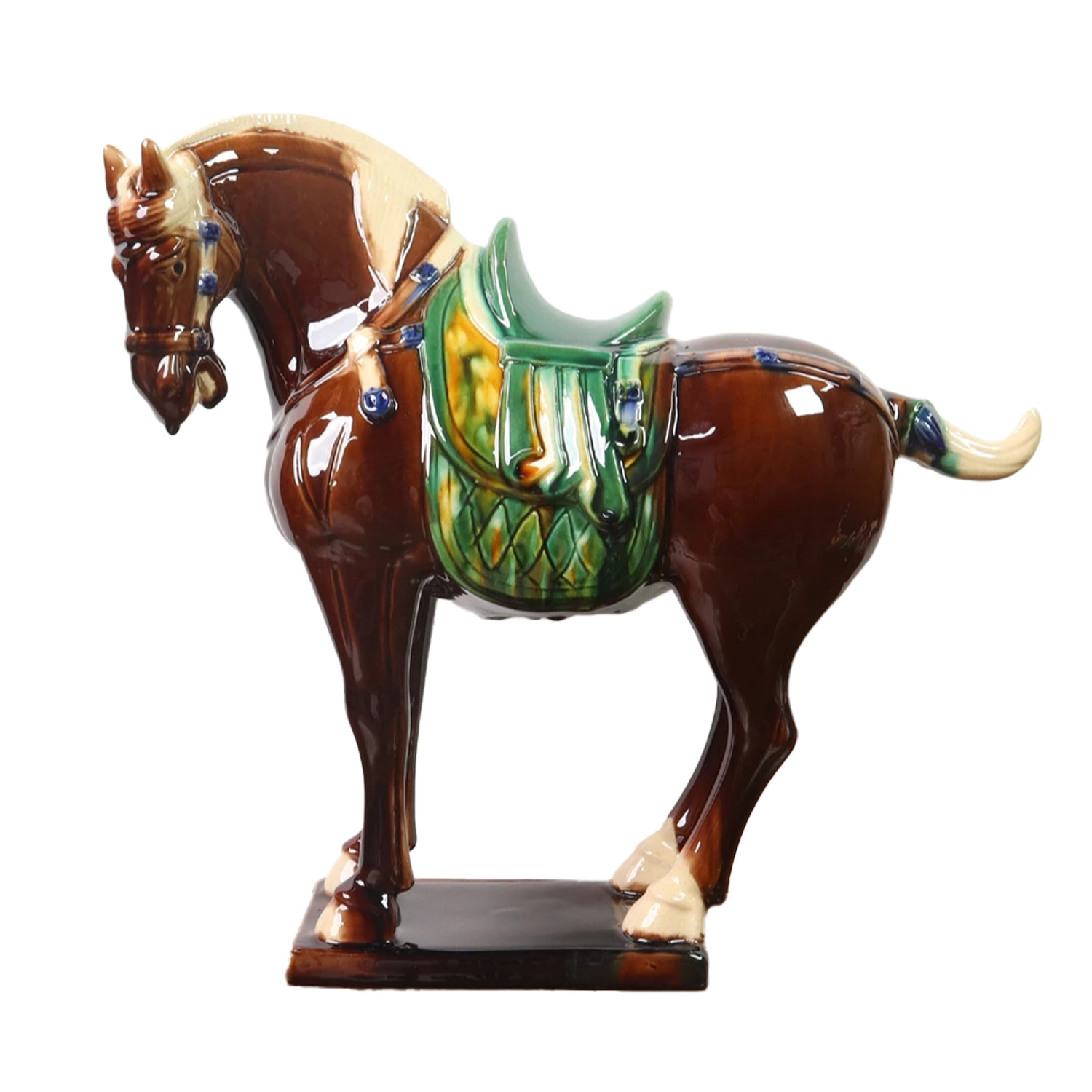 Large Tang Dynasty Tangsancai Glazed Ceramic Horse Statue Inory 11in