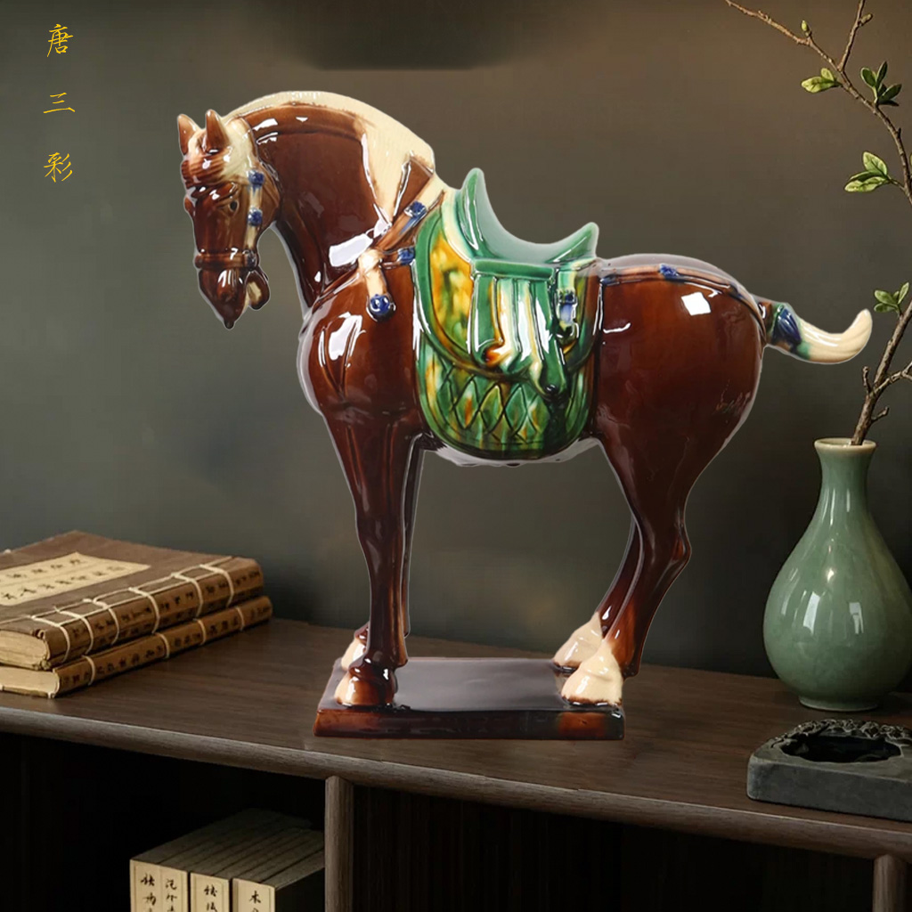 Large Tang Dynasty Tangsancai Glazed Ceramic Horse Statue Inory 11in 2