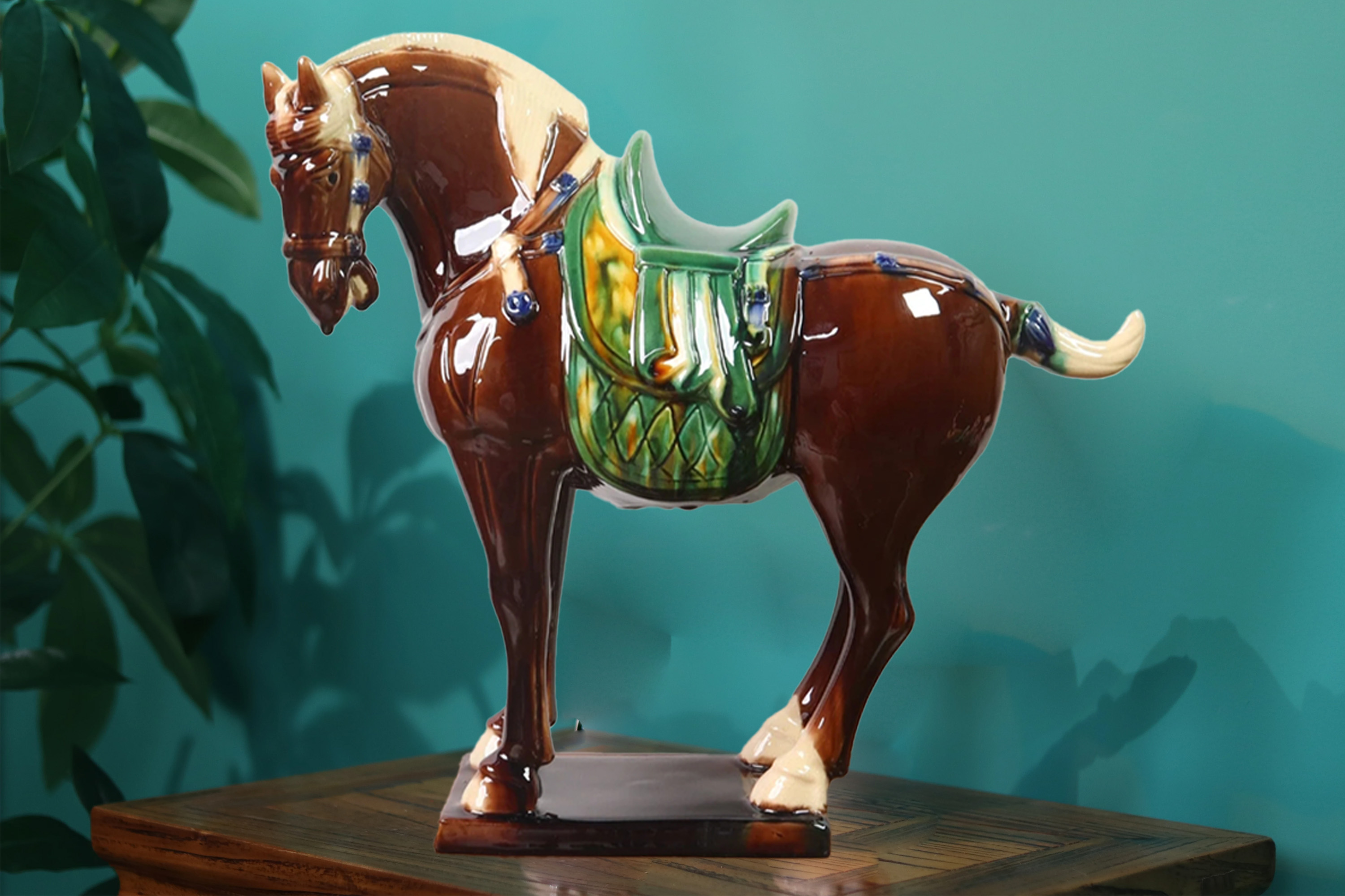 Large Tang Dynasty Tangsancai Glazed Ceramic Horse Statue Inory 11in 3