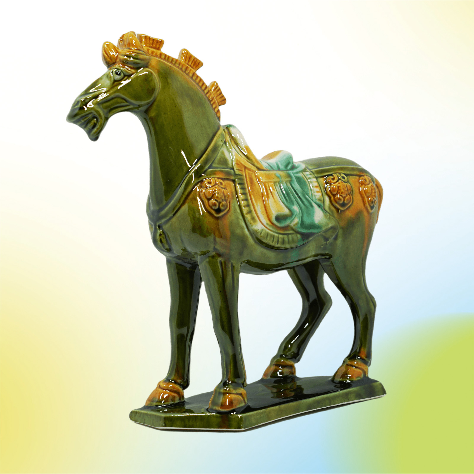 19cm Grass Green Handmade -Tang Dynasty Tri-Color Horse Sculpture 3