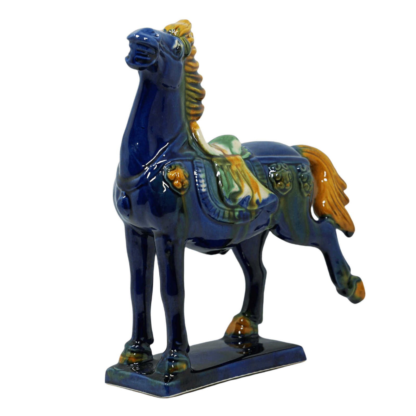 Blue 19cm Handmade -Tang Dynasty Tri-Color Horse Sculpture
