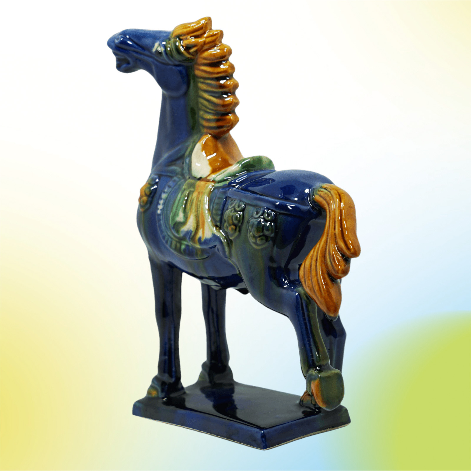 Blue 19cm Handmade -Tang Dynasty Tri-Color Horse Sculpture 2