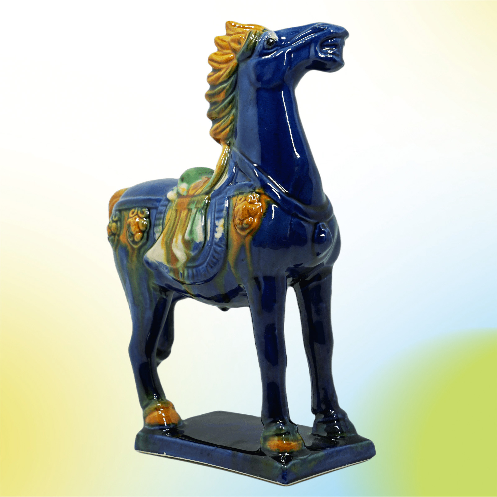 Blue 19cm Handmade -Tang Dynasty Tri-Color Horse Sculpture 4