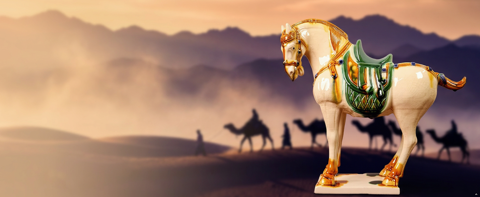 Large Tang Dynasty Tangsancai Glazed Ceramic Horse Statue Ivory 11in