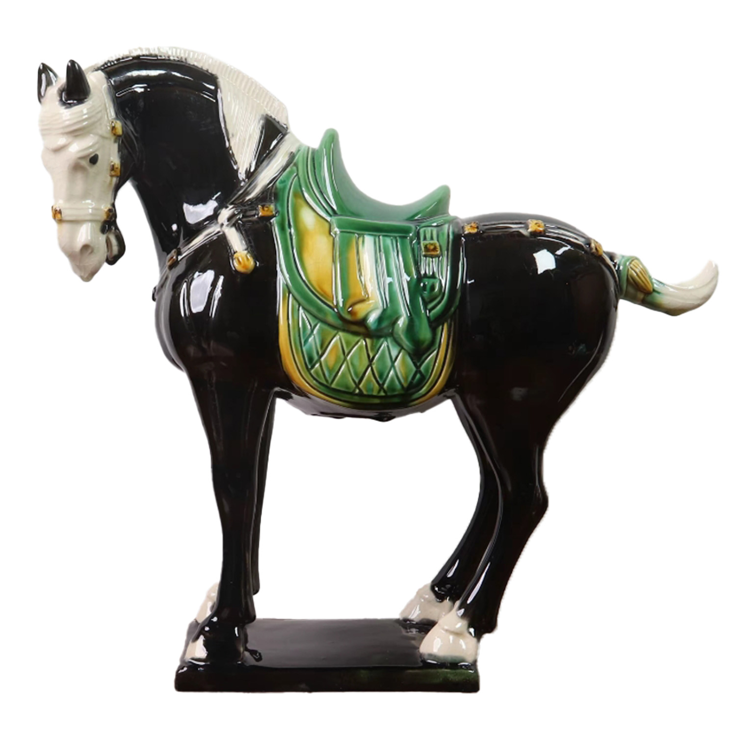 Museum-Grade Tang Dynasty Tri-color Glazed Ceramic Horse Statue Black 40x42cm