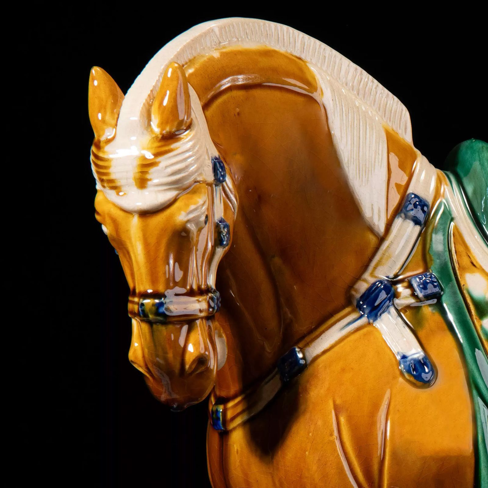 Large Tang Dynasty Tangsancai Glazed Ceramic Horse Statue Amber 16in 4