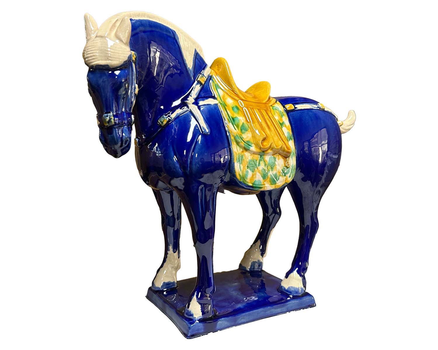 Large Tang Dynasty Tangsancai Glazed Ceramic Horse Statue Blue 15in 1