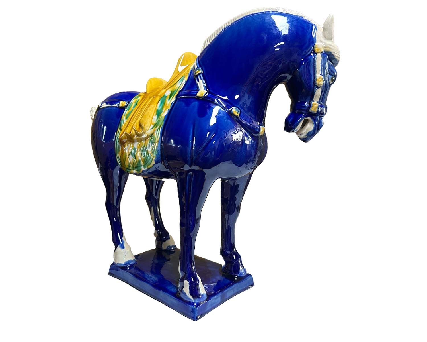 Large Tang Dynasty Tangsancai Glazed Ceramic Horse Statue Blue 15in 2