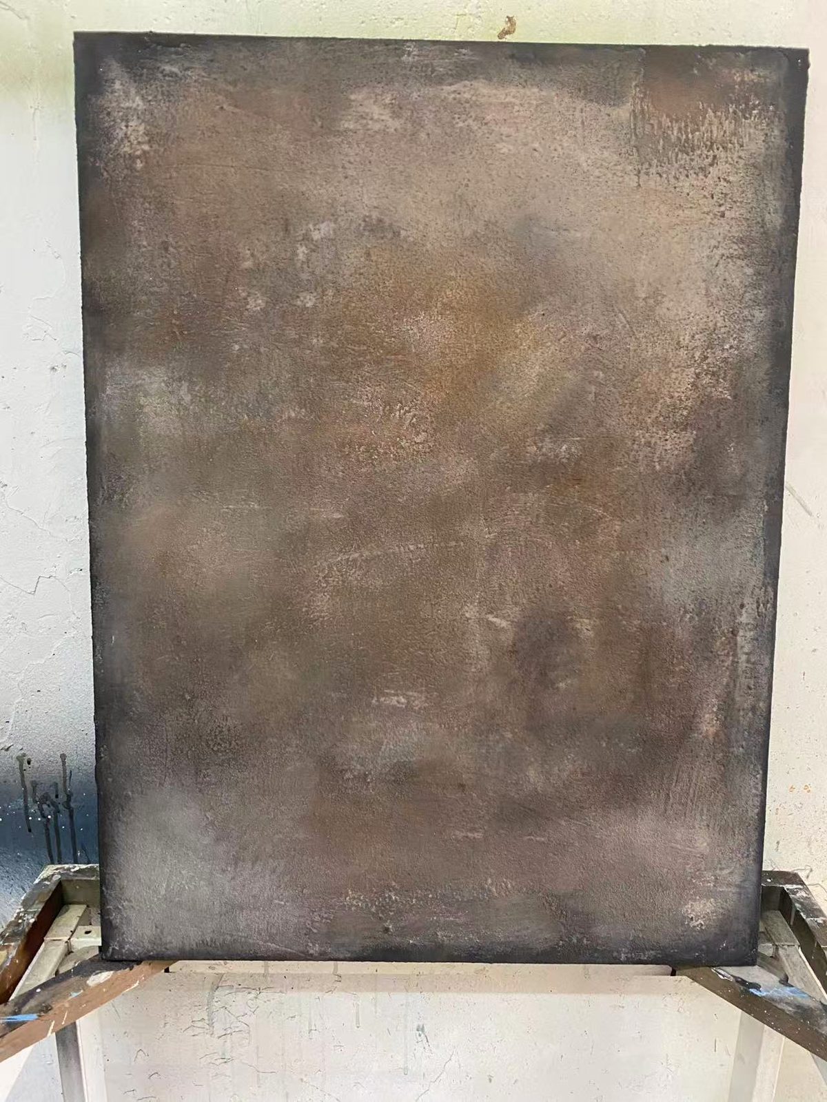 Ash Field II — Mineral pigment, marble dust and ash with mixed media on linen panel