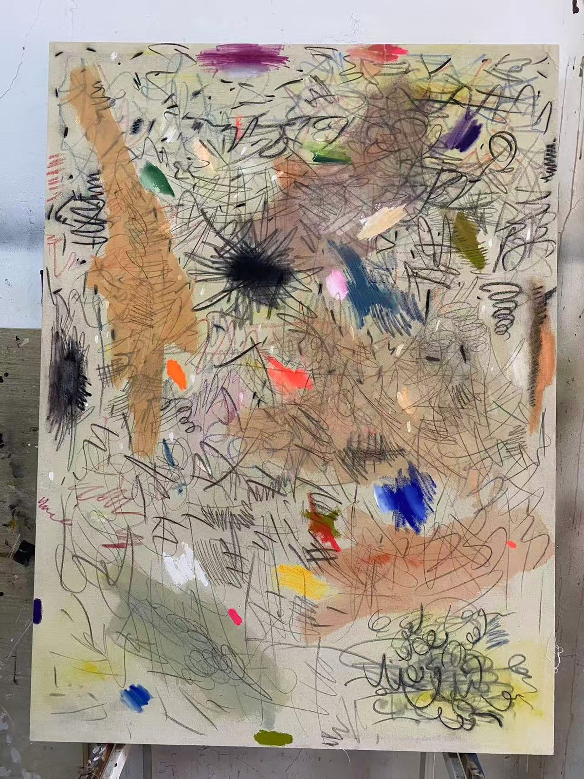 Petal Ground — Mineral pigment and oil pastel on chalk ground