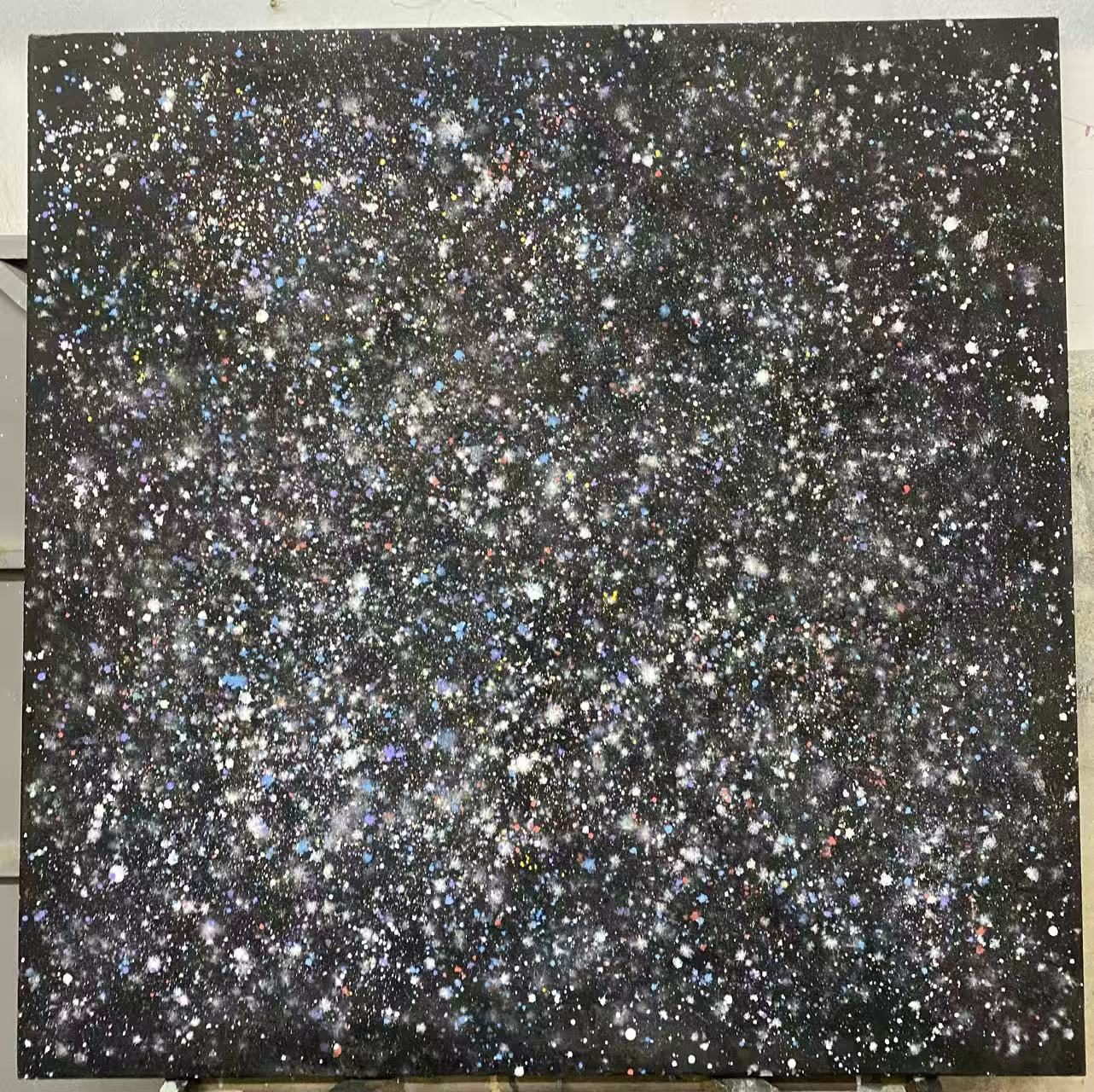 Starfield — Mineral pigment, marble dust and ash with mixed media on linen panel with silver and mica