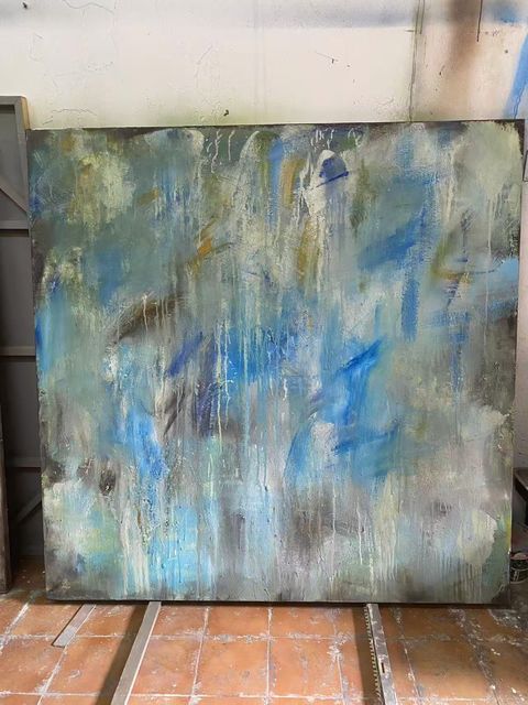 Mineral Blue — Mineral pigment, marble dust and ash with mixed media on linen panel