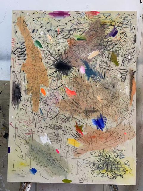 Petal Ground — Mineral pigment and oil pastel on chalk ground