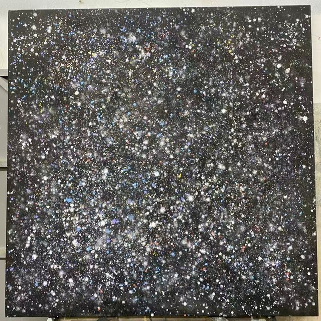 Starfield — Mineral pigment, marble dust and ash with mixed media on linen panel with silver and mica