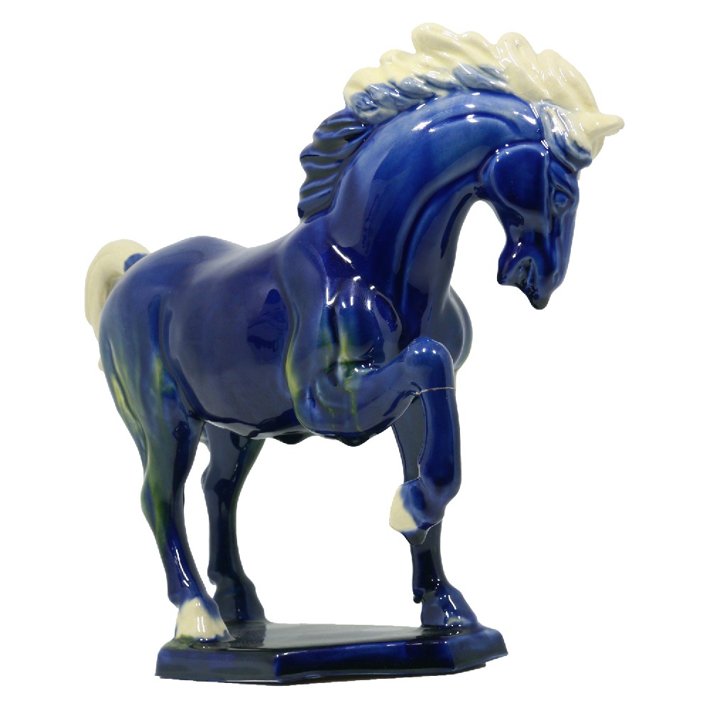 Blue Ceramic Horse Sculpture -8 inch
