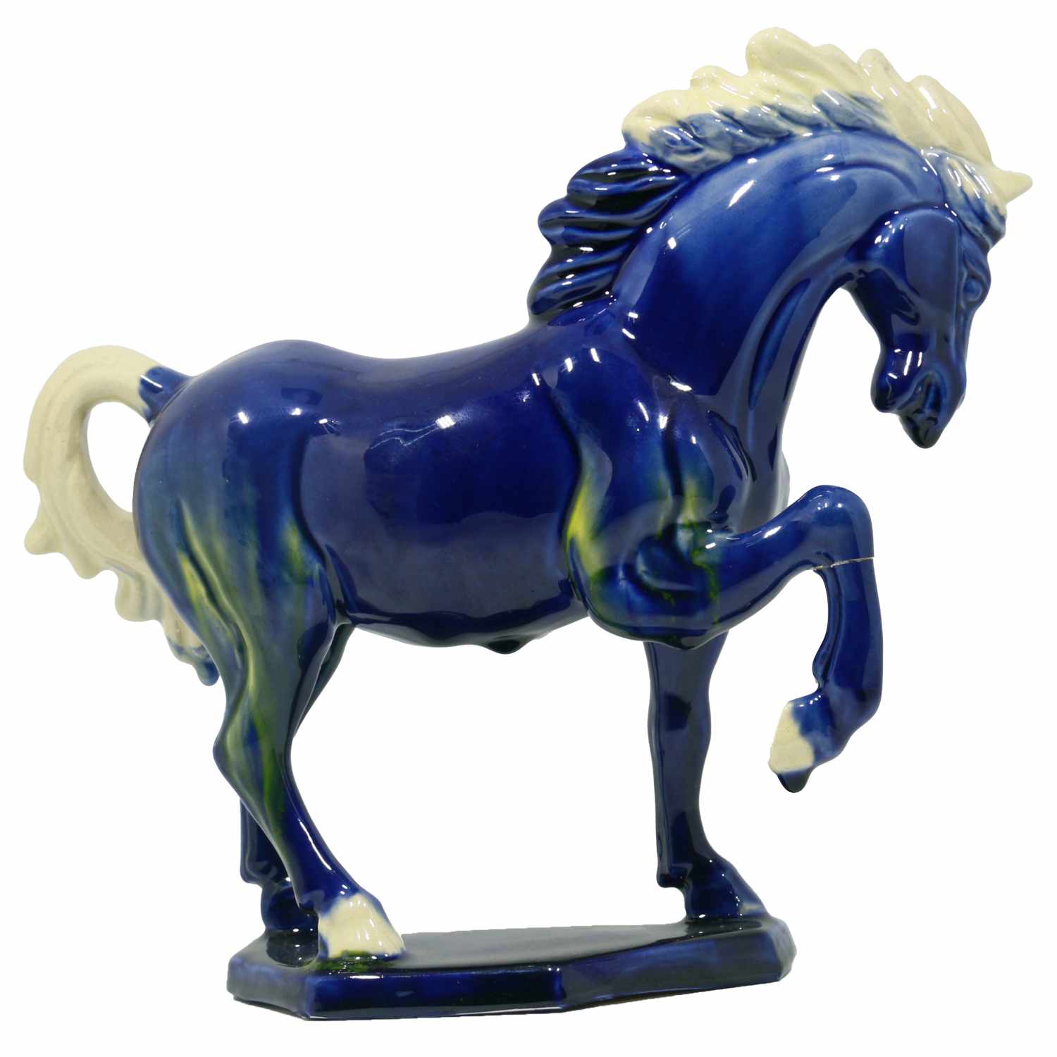 Blue Ceramic Horse Sculpture -8 inch 3