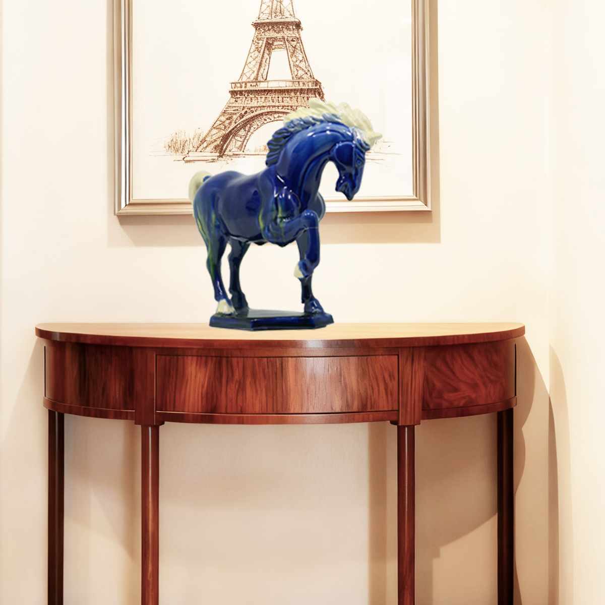 Blue Ceramic Horse Sculpture -8 inch 5