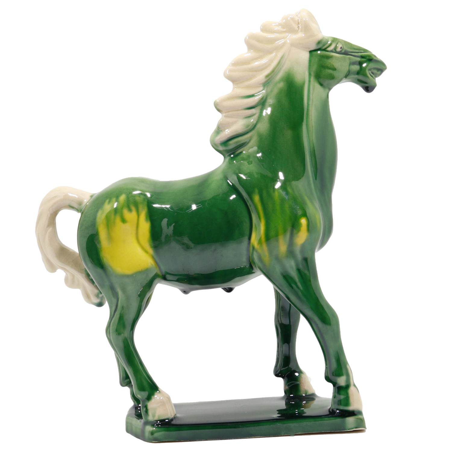 Green 9" Handmade Chinese Ceramic Horse Sculpture - 9 Inch Tang Dynasty Tri-Color Porcelain Figurine, Museum Quality Home Office Desk Decor, Authentic Cultural Art Piece - Symbol of Strength & Success 1