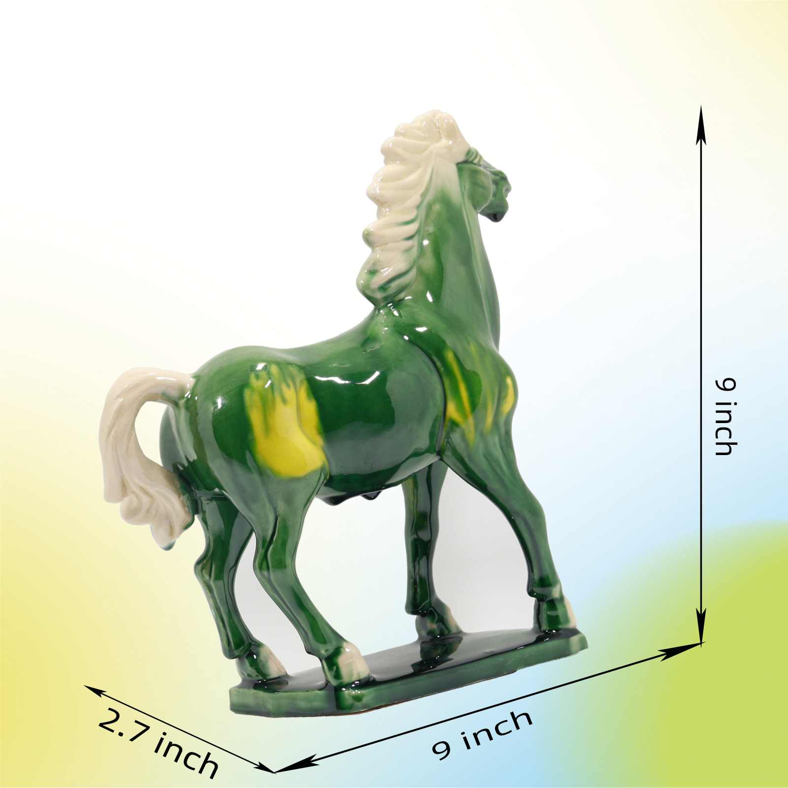 Green 9" Handmade Chinese Ceramic Horse Sculpture - 9 Inch Tang Dynasty Tri-Color Porcelain Figurine, Museum Quality Home Office Desk Decor, Authentic Cultural Art Piece - Symbol of Strength & Success 5