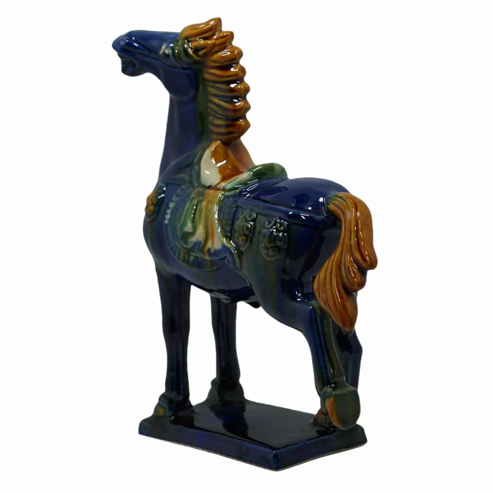 Blue 19cm Handmade -Tang Dynasty Tri-Color Horse Sculpture 2