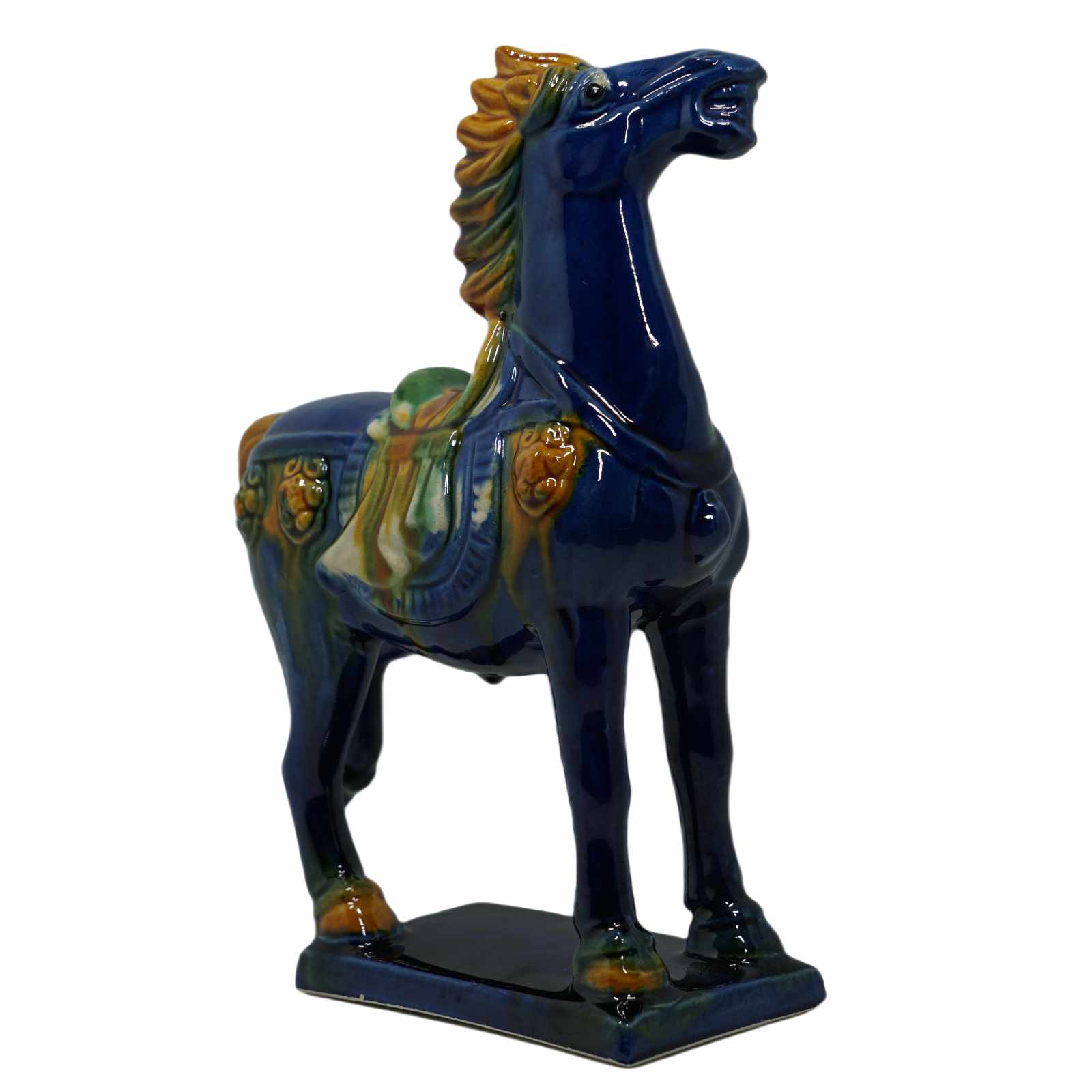 Blue 19cm Handmade -Tang Dynasty Tri-Color Horse Sculpture 1
