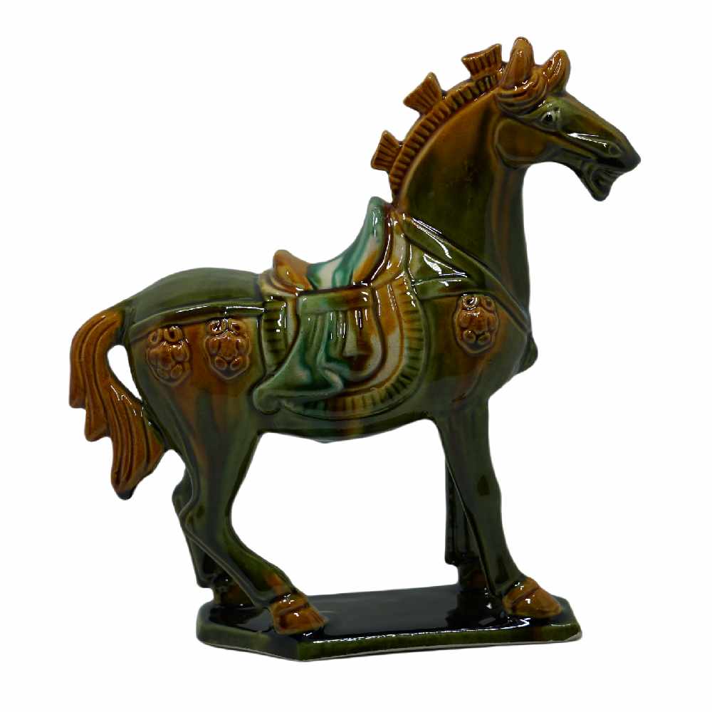 19cm Grass Green Handmade -Tang Dynasty Tri-Color Horse Sculpture