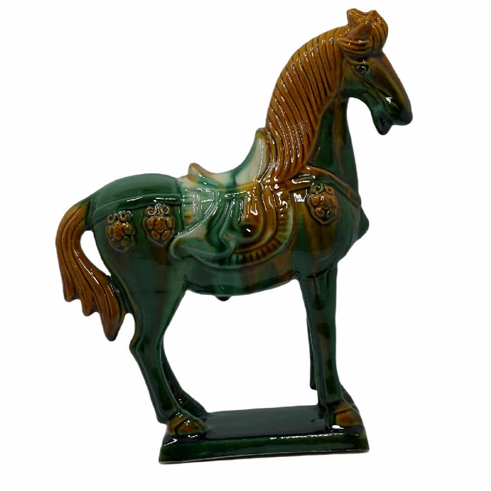 19cm Green Handmade -Tang Dynasty Tri-Color Horse Sculpture