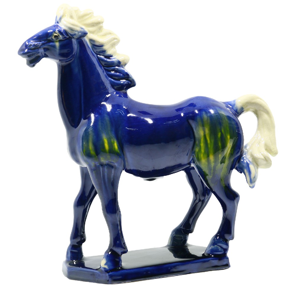 Blue 9 Handmade Chinese Ceramic Horse Sculpture - 9 Inch Tang Dynasty Tri-Color Porcelain Figurine, Museum Quality Home Office Desk Decor, Authentic Cultural Art Piece - Symbol of Strength & Success