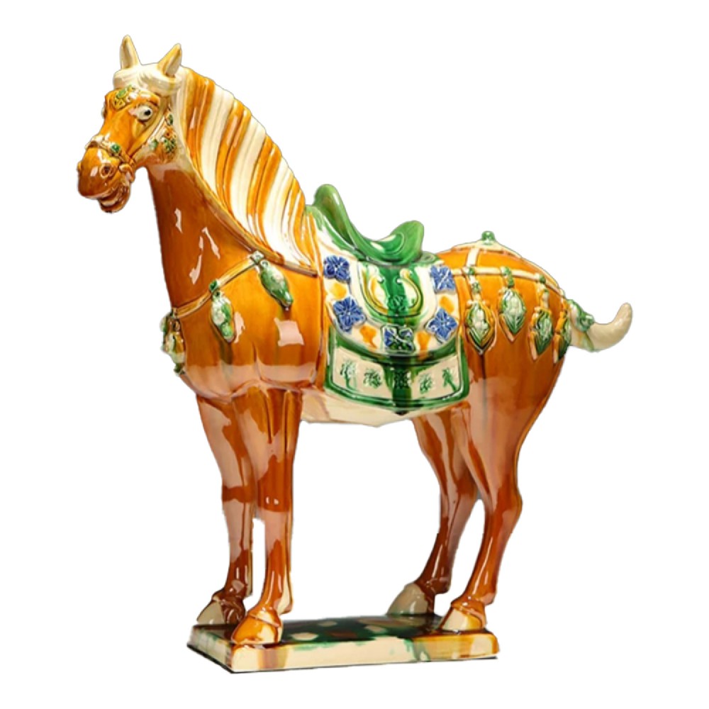 Handmade Tang Tri-Color Glazed Ceramic Horse Statue 43cm x 48cm