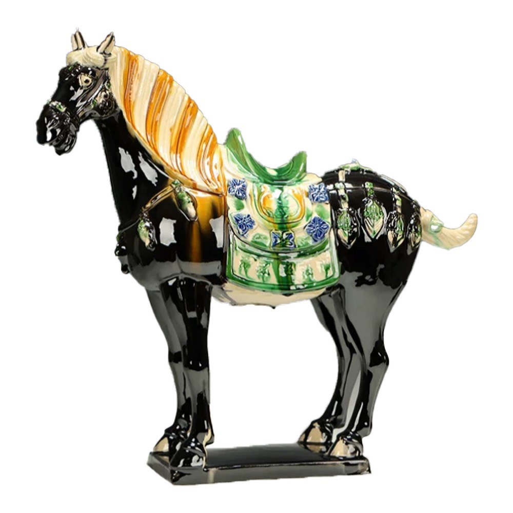 Handmade Tang Tri-Color Glazed Ceramic Horse Statue 43cm x 48cm