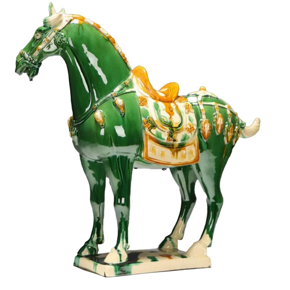 Handmade Tang Tri-Color Glazed Ceramic Horse Statue 43cm x 48cm