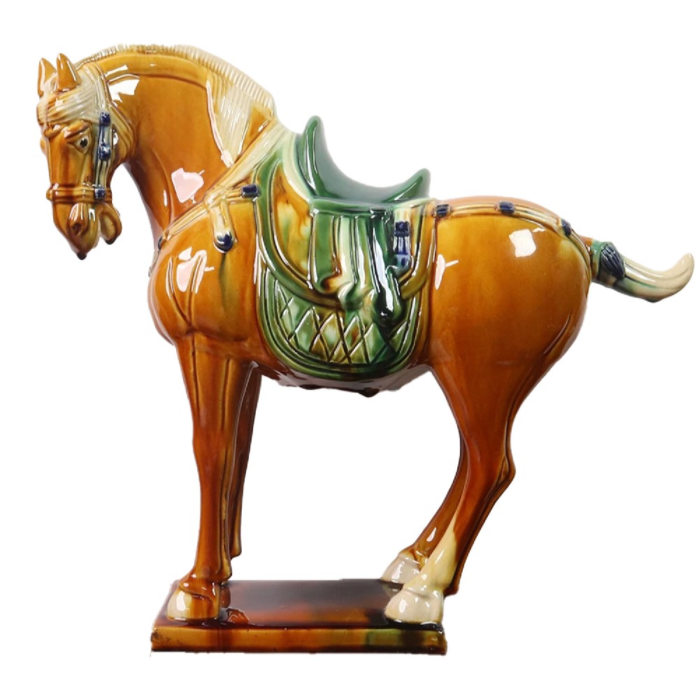 Museum-Grade Tang Dynasty Tri-color Glazed Ceramic Horse Statue Black 40x42cm